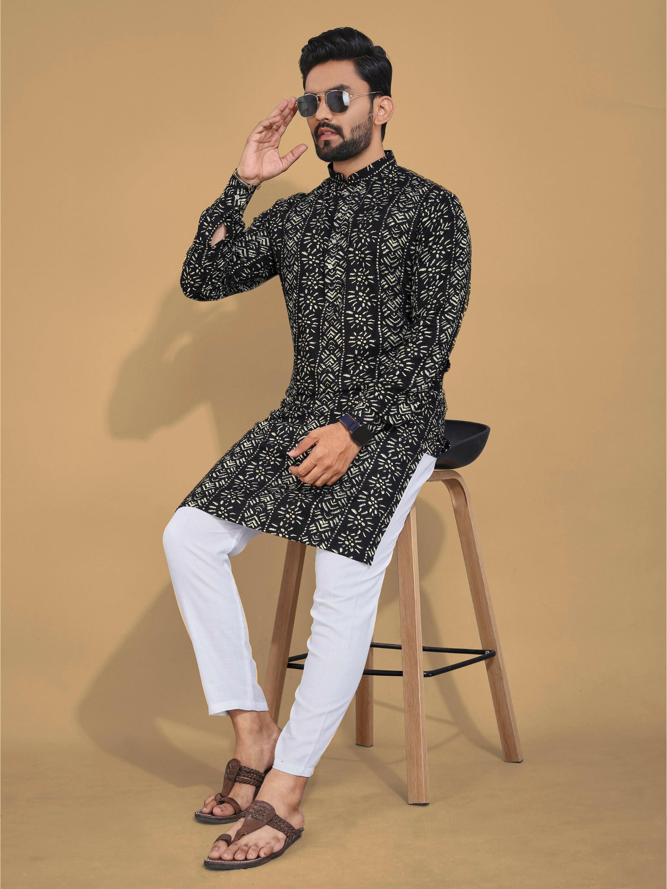 Anaita Black Printed Cotton Straight Kurta | Grocsy