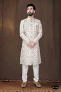 Joban Fashion Men's Off-White Base Silk Kurta with Pyjama | Grocsy