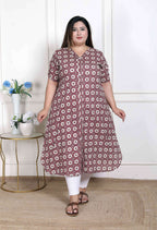 Miravan Women's Plus Size Cotton Floral Printed Cream A-Line Kurta with Buttons | Grocsy
