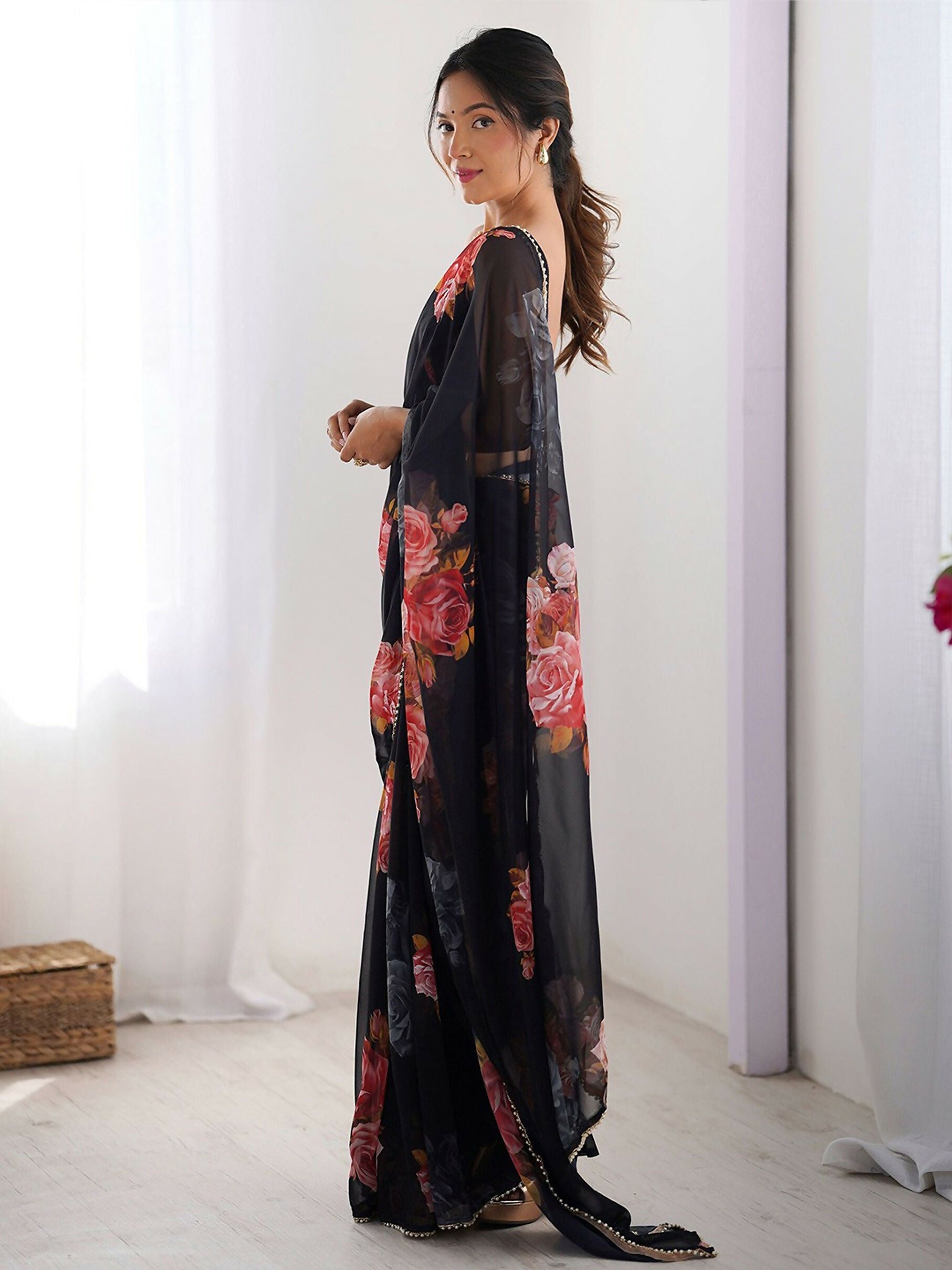 Traditional Partywear Black Georgette Fancy Saree-Pavitra | Grocsy
