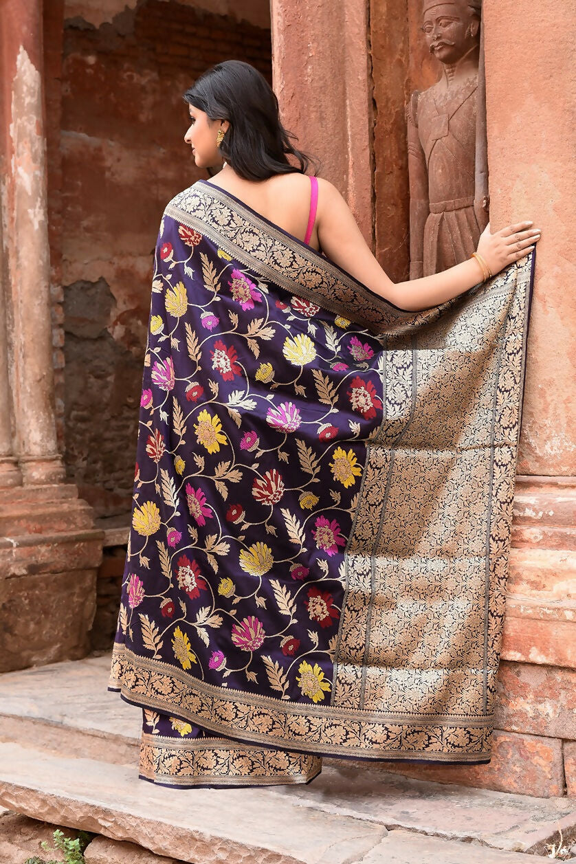 Joban Fashion Plum Purple Pure Katan Pure Handloom Banarasi Silk Saree | Grocsy