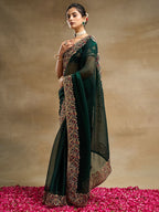 kasee Embroidered Solid Silk Blend Saree | Grocsy