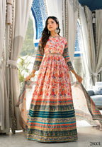 Wedding Designer Multi Soft Dola Silk Anarkali suit with Dupatta - Sanj | Grocsy