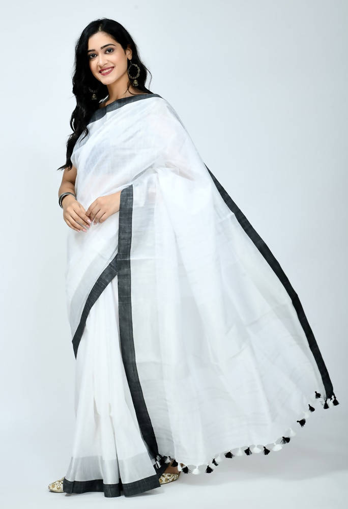 Mominos Fashion Moeza Beautiful Bhagalpuri Handloom Silk White Saree | Grocsy