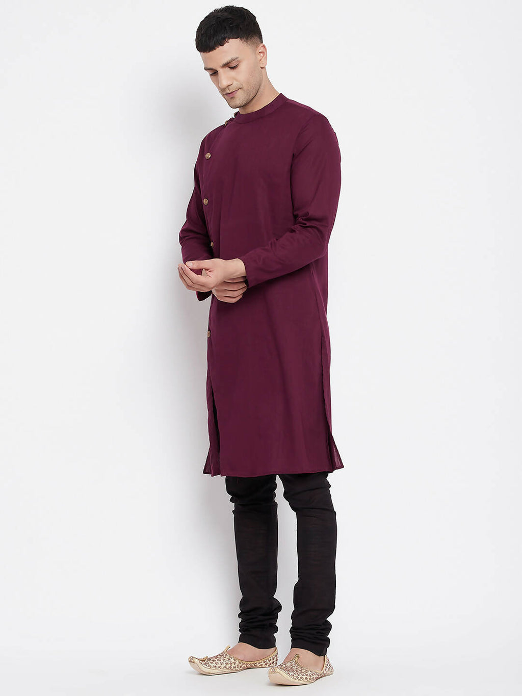 Even Apparels Maroon Pure Cotton Men's Sherwani Kurta With Asymetrical Cut | Grocsy