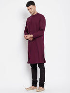 Even Apparels Maroon Pure Cotton Men's Sherwani Kurta With Asymetrical Cut | Grocsy
