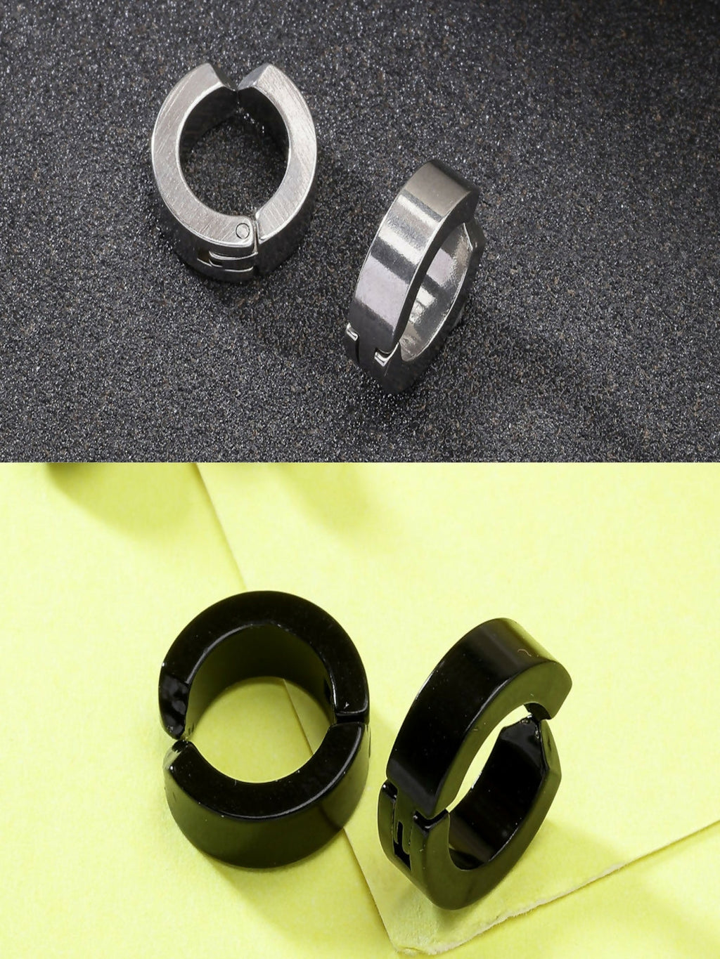 NVR Men's Set of 2 Multicolor Rhodium-Plated Stainless Steel Hoop Earrings