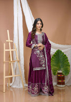 Teeya Creation Wine Color Chinon Silk Wedding Wear Trending Palazzo Set | Grocsy