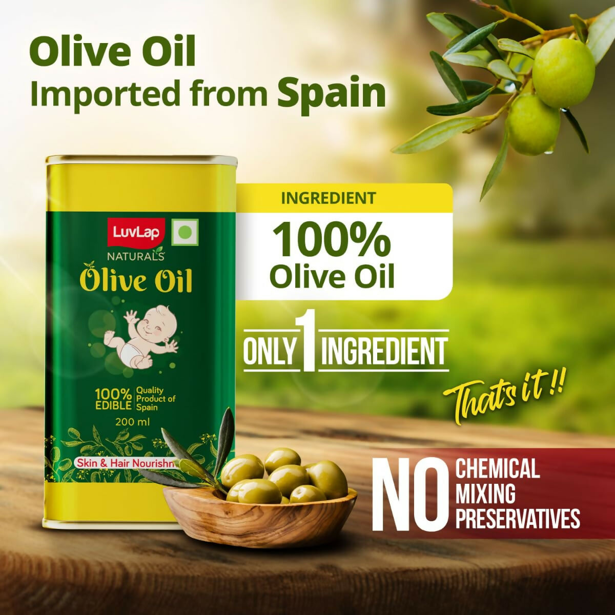 LuvLap Naturals Baby Body Massage Olive Oil for New Born | Grocsy