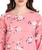 Vamika Pink French Crepe Printed Party Wear/Casual Wear Kurti | Grocsy