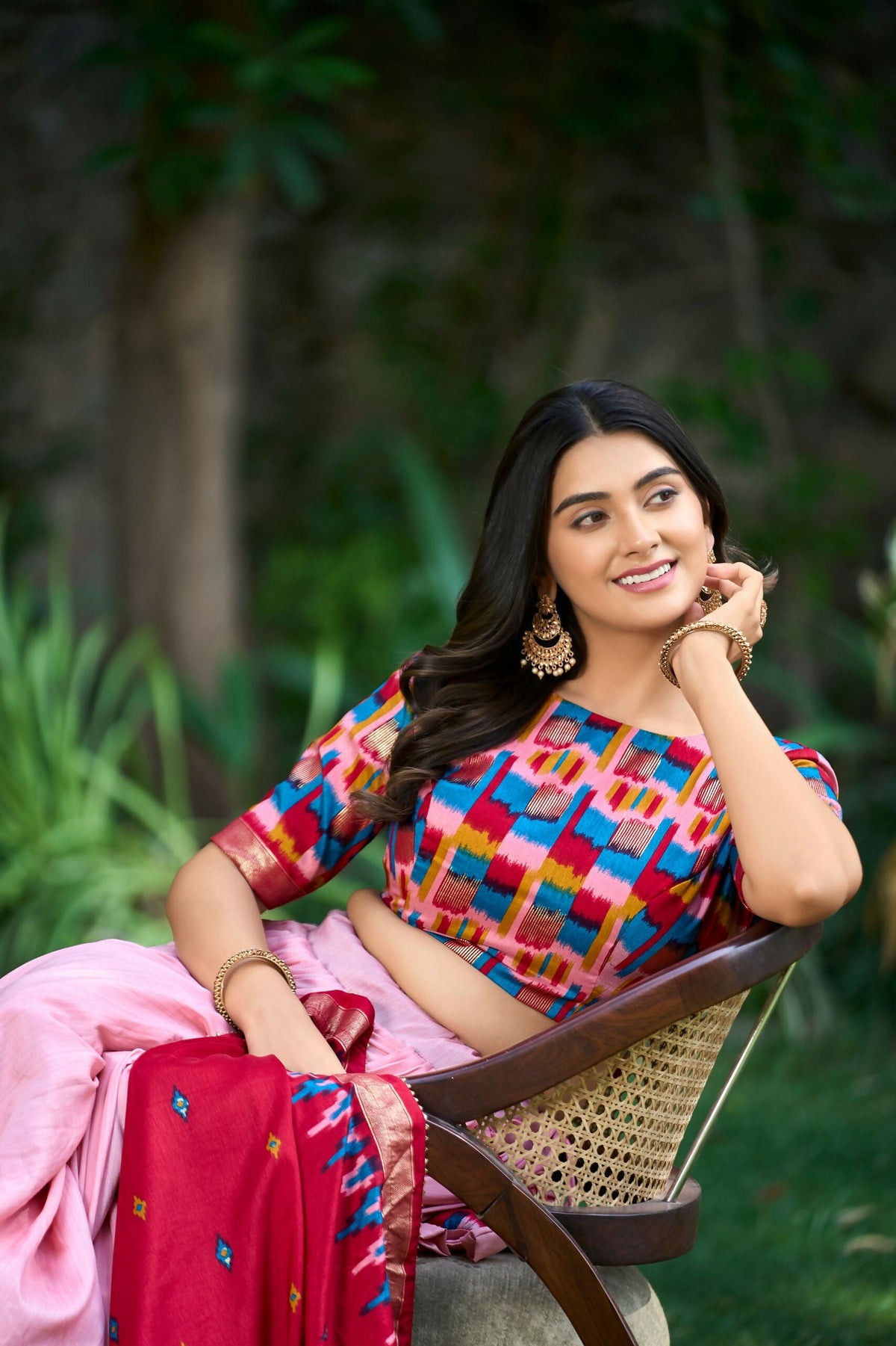 Vastranavya Luxurious Tussar Silk Print With Foil Work Lehenga Choli - Peach | Grocsy