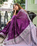 Exclusive Collection Purple Most Trending Beautiful Pure Cotton Handloom Saree | Grocsy