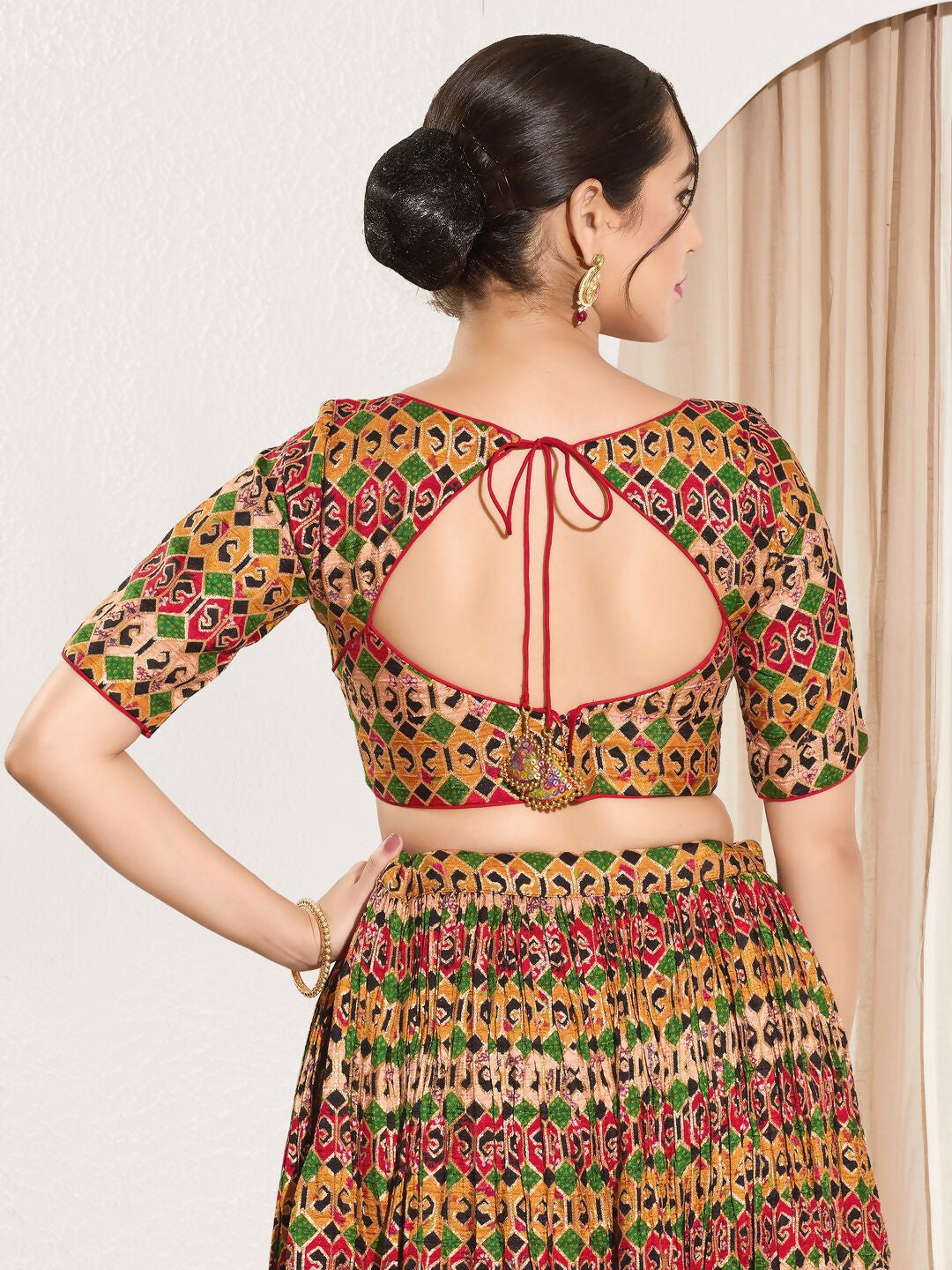 Joban Fashion Red Brocade Padded Blouse With Sweetheart Neck Elbow Sleeves | Grocsy