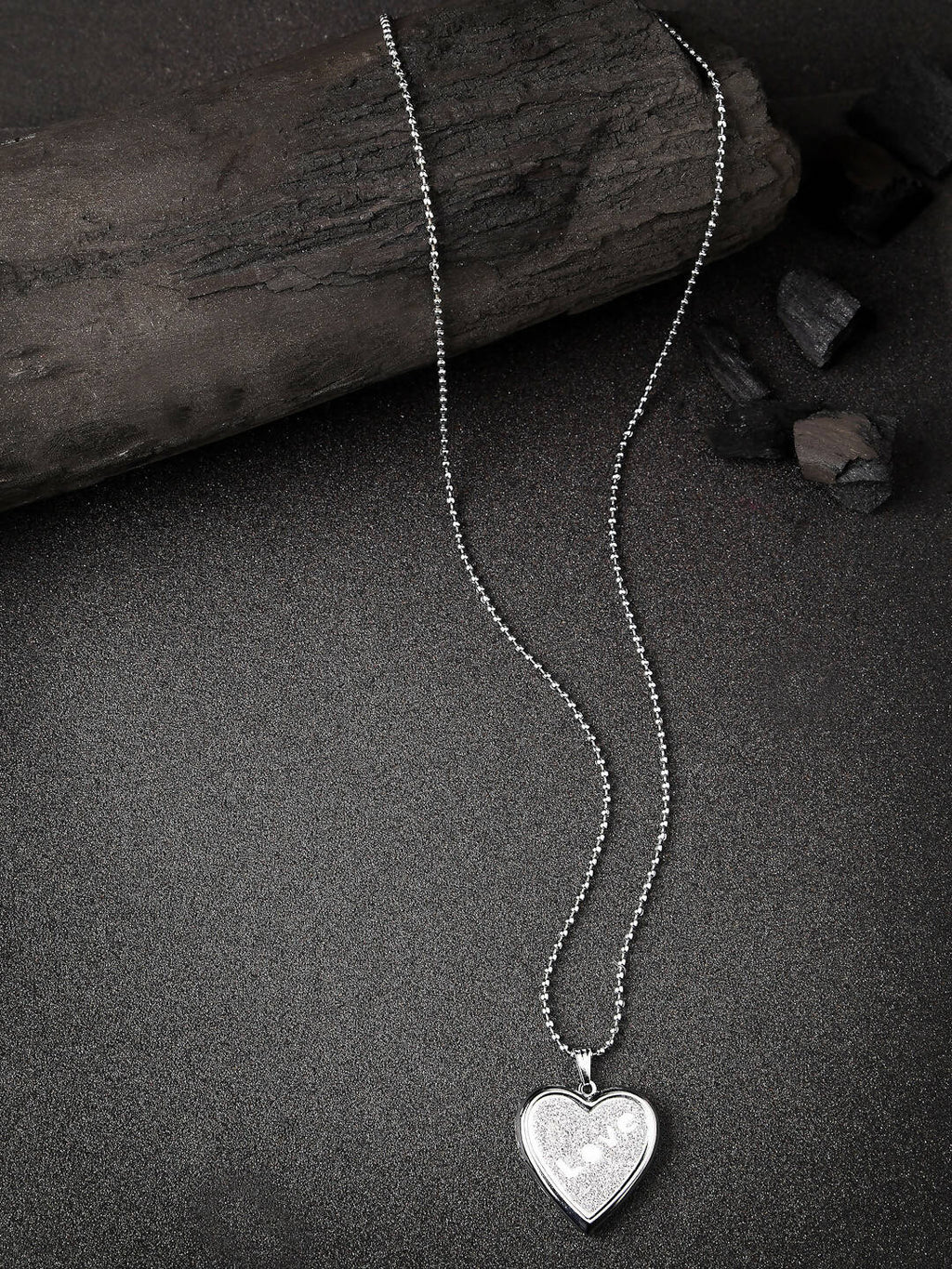 NVR Men Silver Plated Heart Shaped Pendent With Picture Frame And Chain | Grocsy