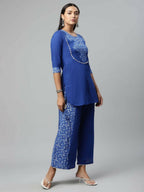 Ahalyaa Womens Royal Blue Pure Cotton Printed Kurtas | Grocsy