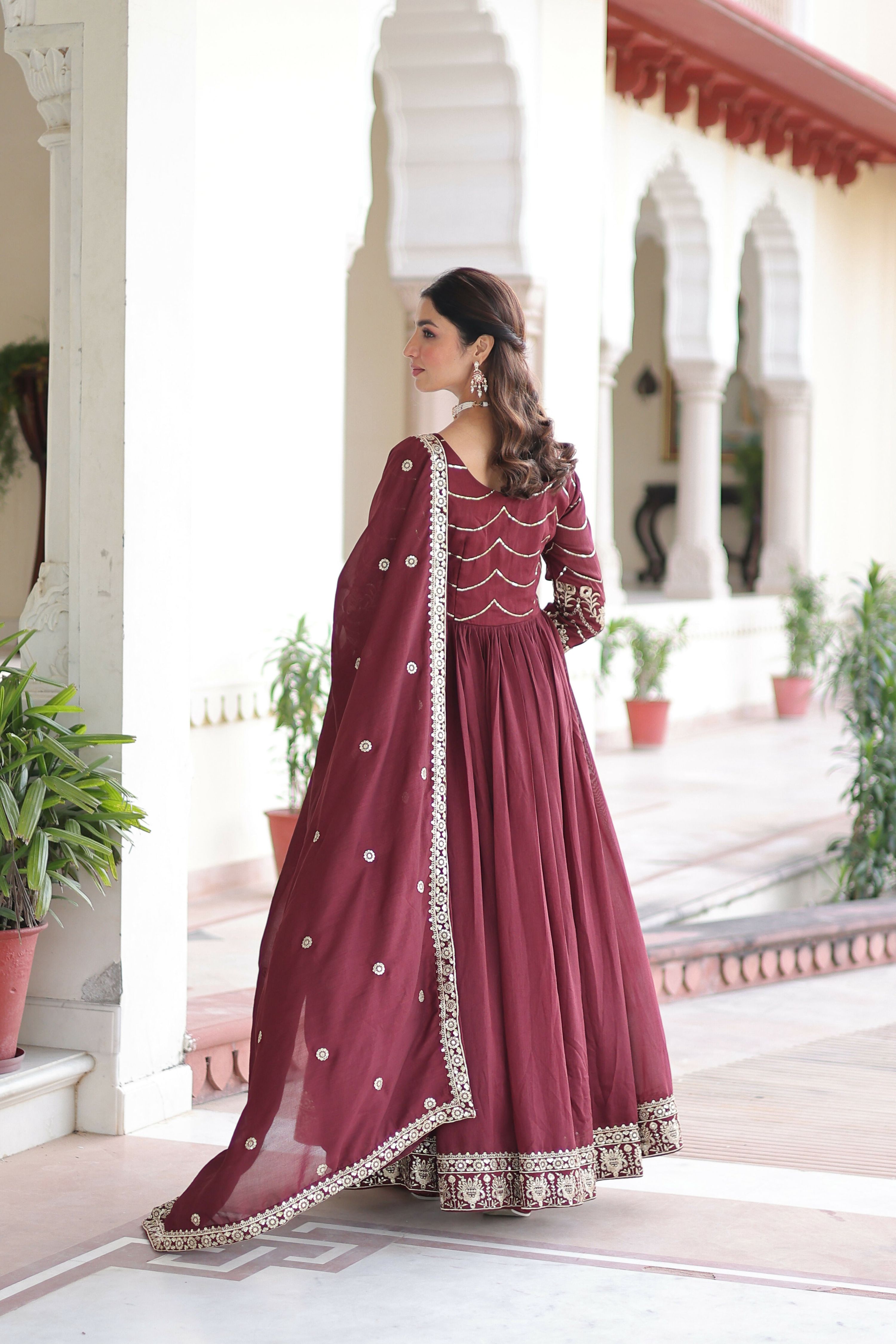 Joban Fashion Maroon Readymade Kurta Set With Sequence embroidery Work | Grocsy