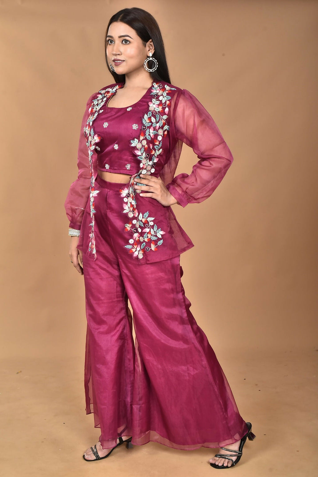 Morchari Women Hand Embroidery Crop Top-Magenta | Grocsy