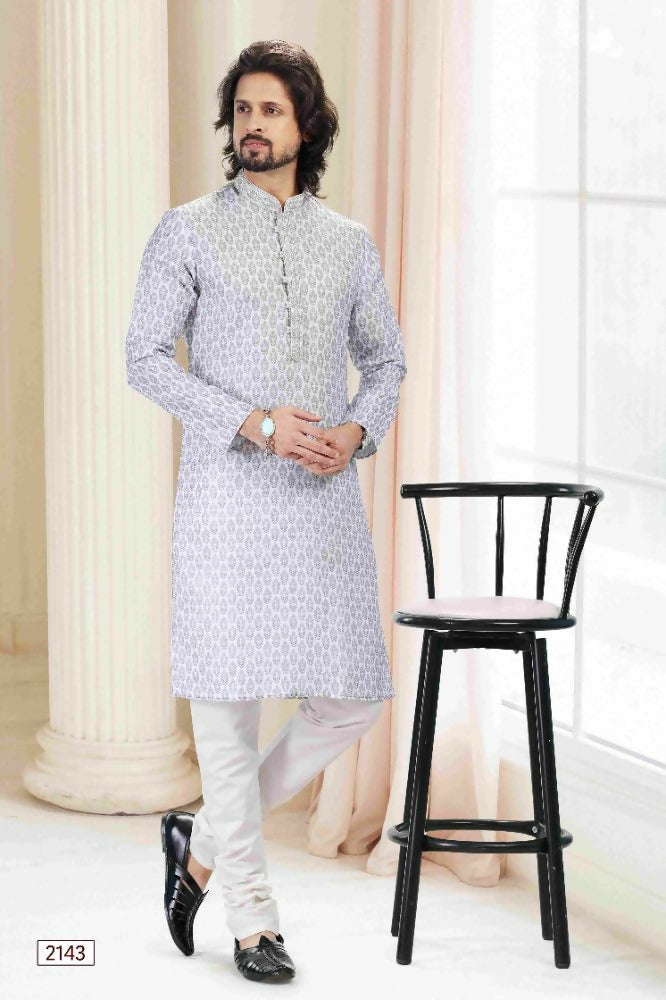 Raivat Ethnic Cotton Thread Work Kurta Pajama In Grey Colour | Grocsy
