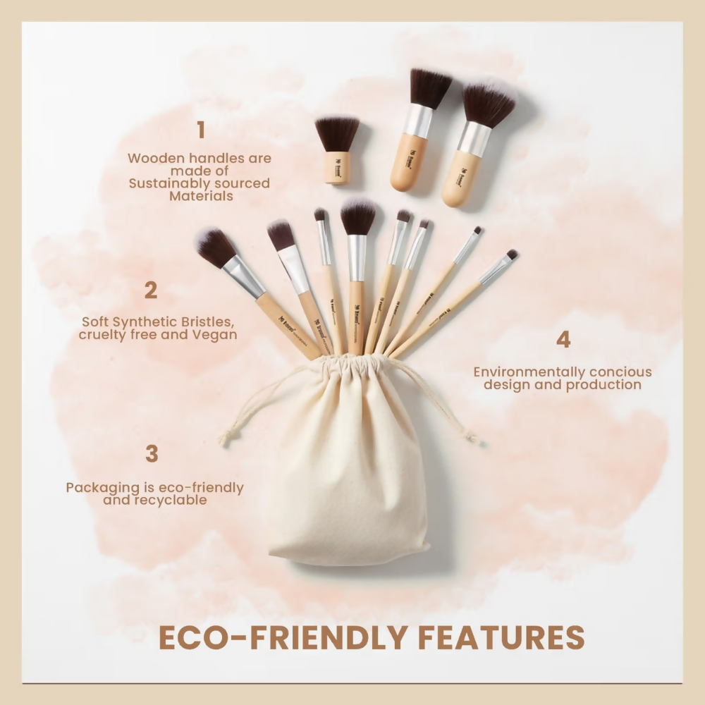 Bronson Professional Bamboo Makeup Brush Set - 11 Pcs | Grocsy