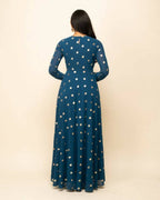 FIORRA Women's Teal Blue Georgette Anarkali Kurta With Dupatta | Grocsy