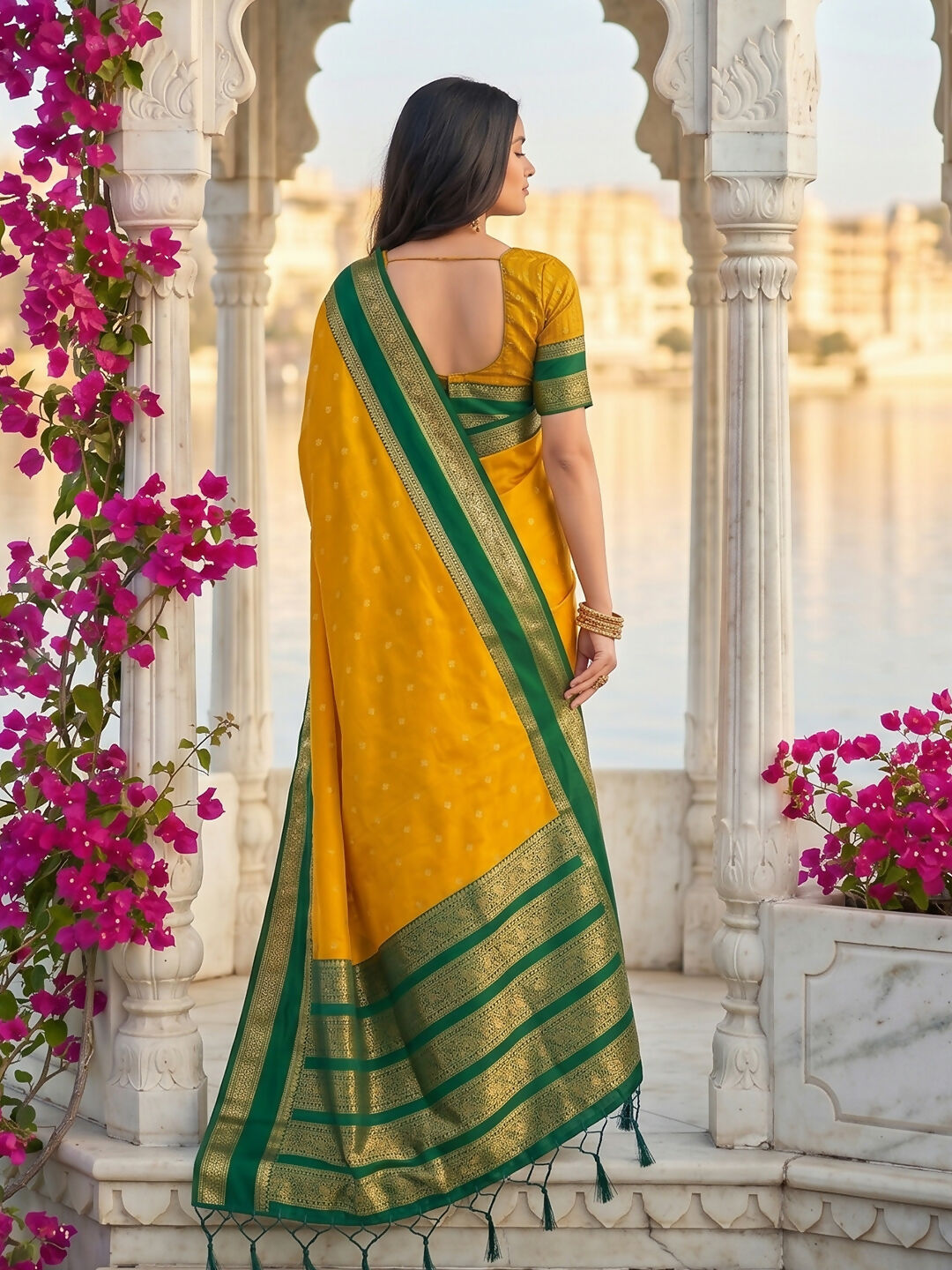 Shree Shyam Fashion Yellow Silk Blend Saree | Grocsy