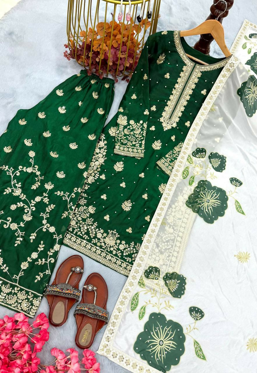 Teeya Creation Green Fendy Silk Beads Work Designer Wedding Wear Salwar Suit | Grocsy
