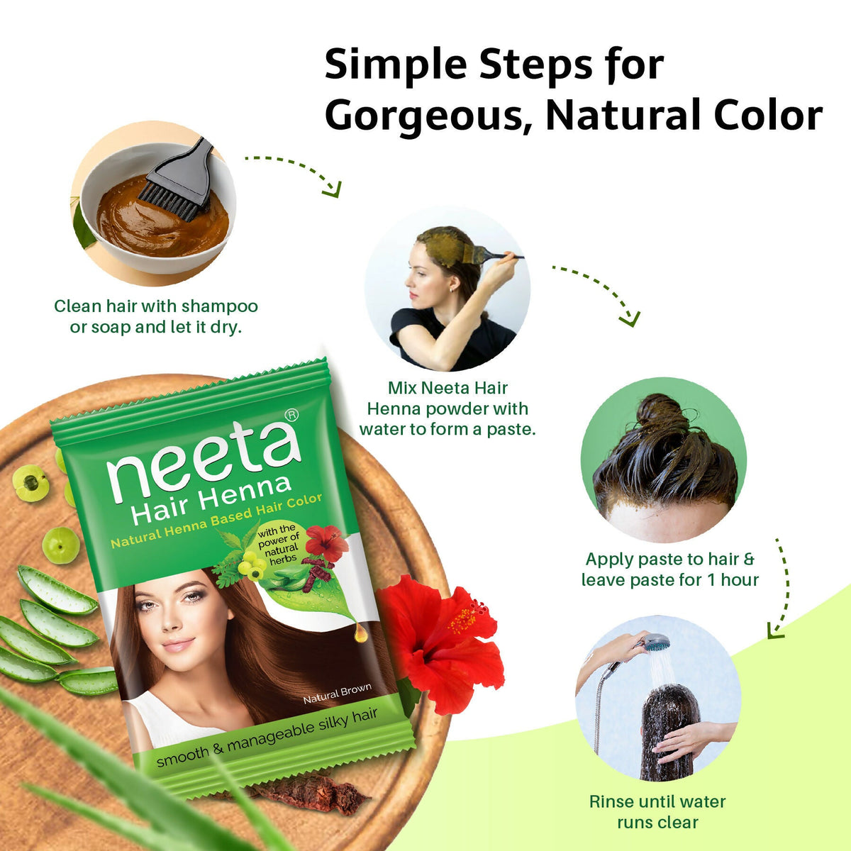 Neeta Henna Powder for Hair, Henna-Based Hair Color Natural Brown (Pack of 8) | Grocsy