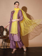 Myshka Mauve Solid Kurta & Palazzos With Dupatta | Grocsy