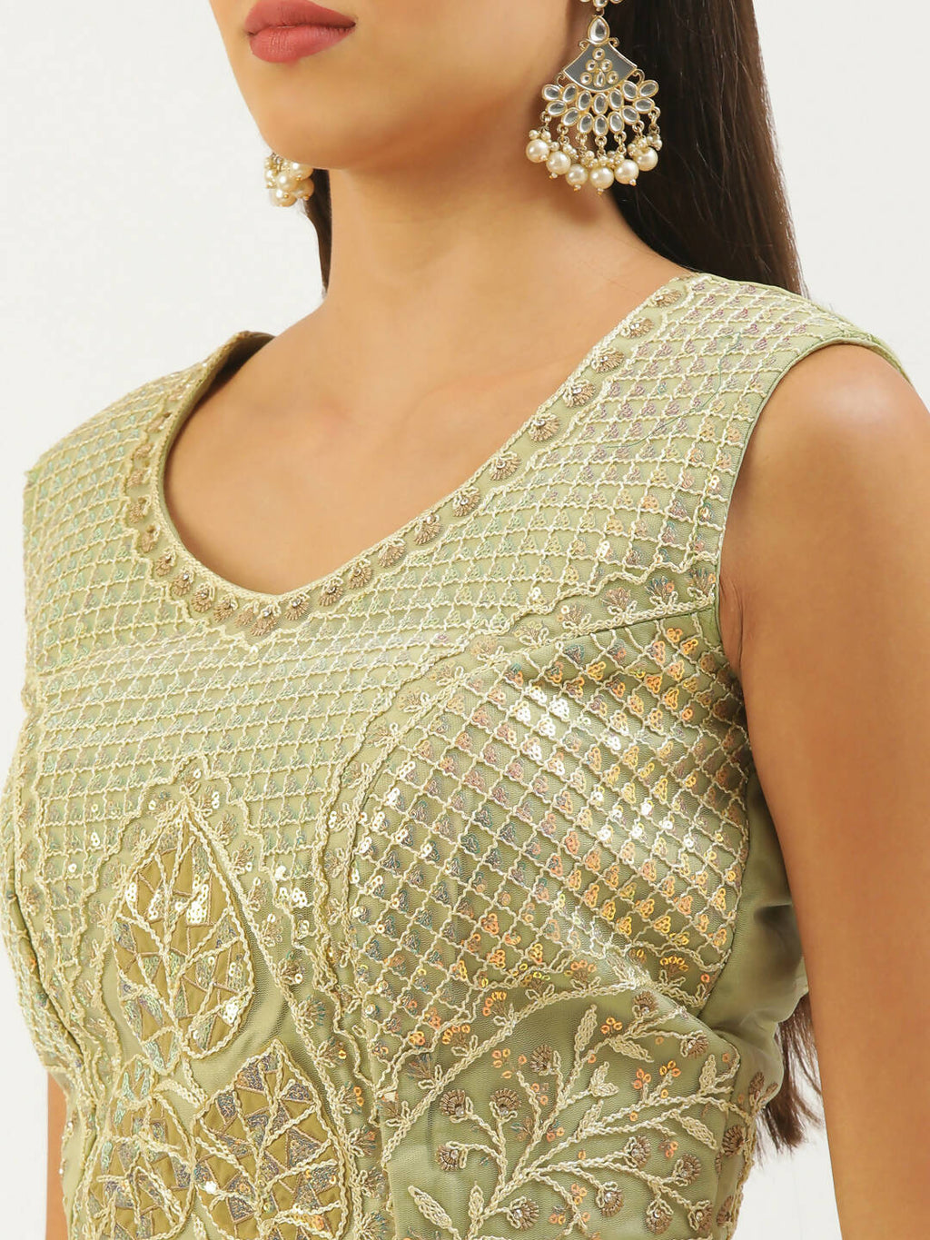 House of Panchhi Pista Net Sequinse Work Lehenga & Blouse, Dupatta | Grocsy