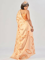 Vastranavya Orange Satin Silk Elegant Printed Saree with Unstitched Blouse | Grocsy