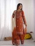 Teeya Creation Womens Trendy Stylish Embroidery Thread Work Orange Kurta Set | Grocsy