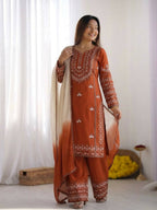 Teeya Creation Womens Trendy Stylish Embroidery Thread Work Orange Kurta Set | Grocsy
