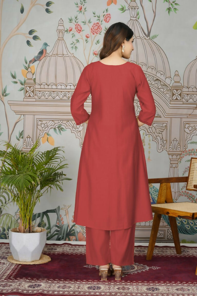 Ethnic Festive Wear Viscose Roman Silk Red Stitched Pant Pair - Rashmika | Grocsy