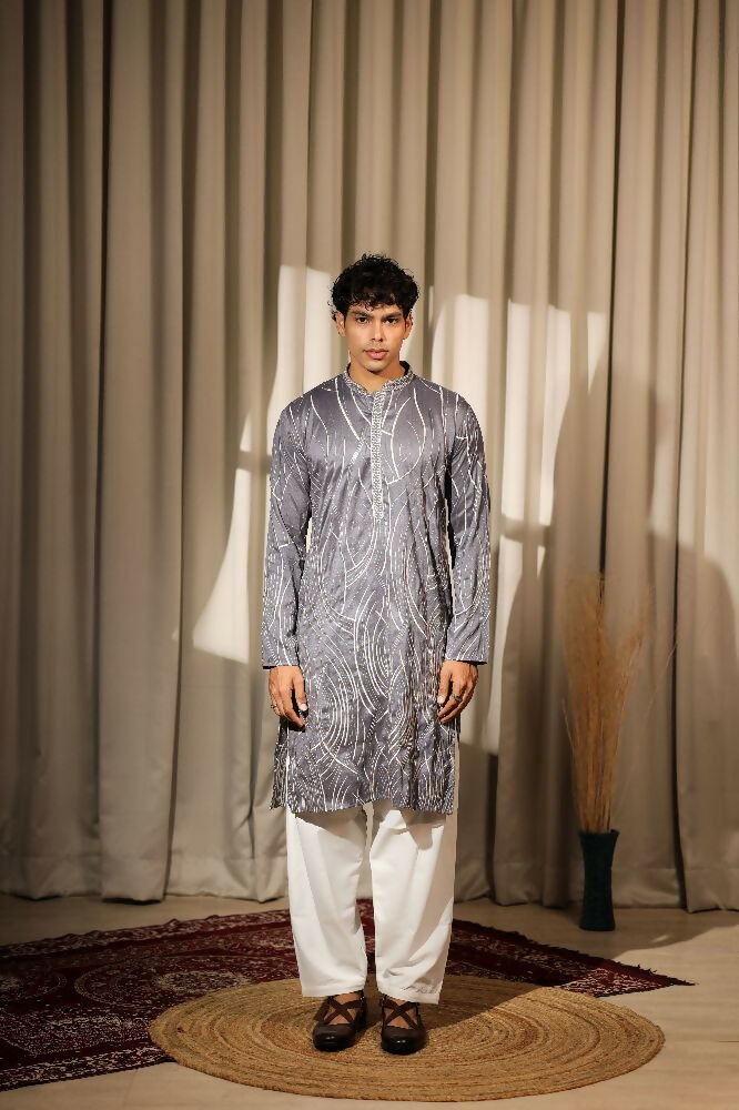 Bluish Grey Viscose Designer Embroidery Work Kurta Set - Mahotsav | Grocsy
