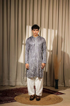 Bluish Grey Viscose Designer Embroidery Work Kurta Set - Mahotsav | Grocsy