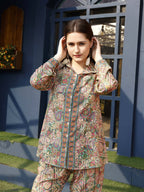 Orange & Green Rayon Paisley & Floral Printed Top with Matching Bottom - Eesha | Grocsy