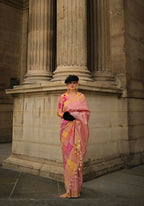 Dahlia Pinksoft Handloom Sik Zari & Thread Work, Contrast Pallu Saree - Rajtex Kube Silk | Grocsy