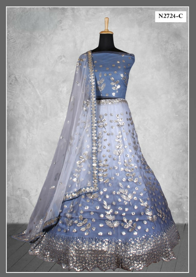Blue Net Thread With Sequence Work Lahenga Choli - Nimaya Ishani | Grocsy