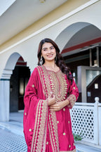 Teeya Creation Pink Color Chinon Silk Heavy Embroidery Work Wedding Wear Sharara | Grocsy