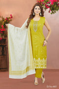 Joban Fashion Women Chanderi Silk Yellow Round Neck Emroidery Kurta Set | Grocsy