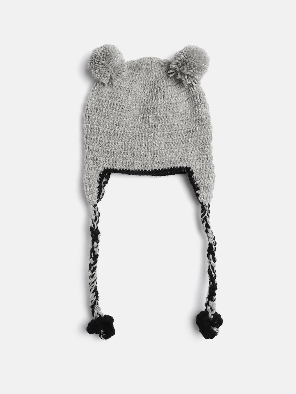 Chutput Kids Woollen Hand Knitted Kuala Bear Detail Cap - Grey | Grocsy