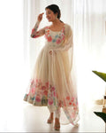 Joban Fashion Cream Kurta Set Organza Sequin Embroidery Work | Grocsy