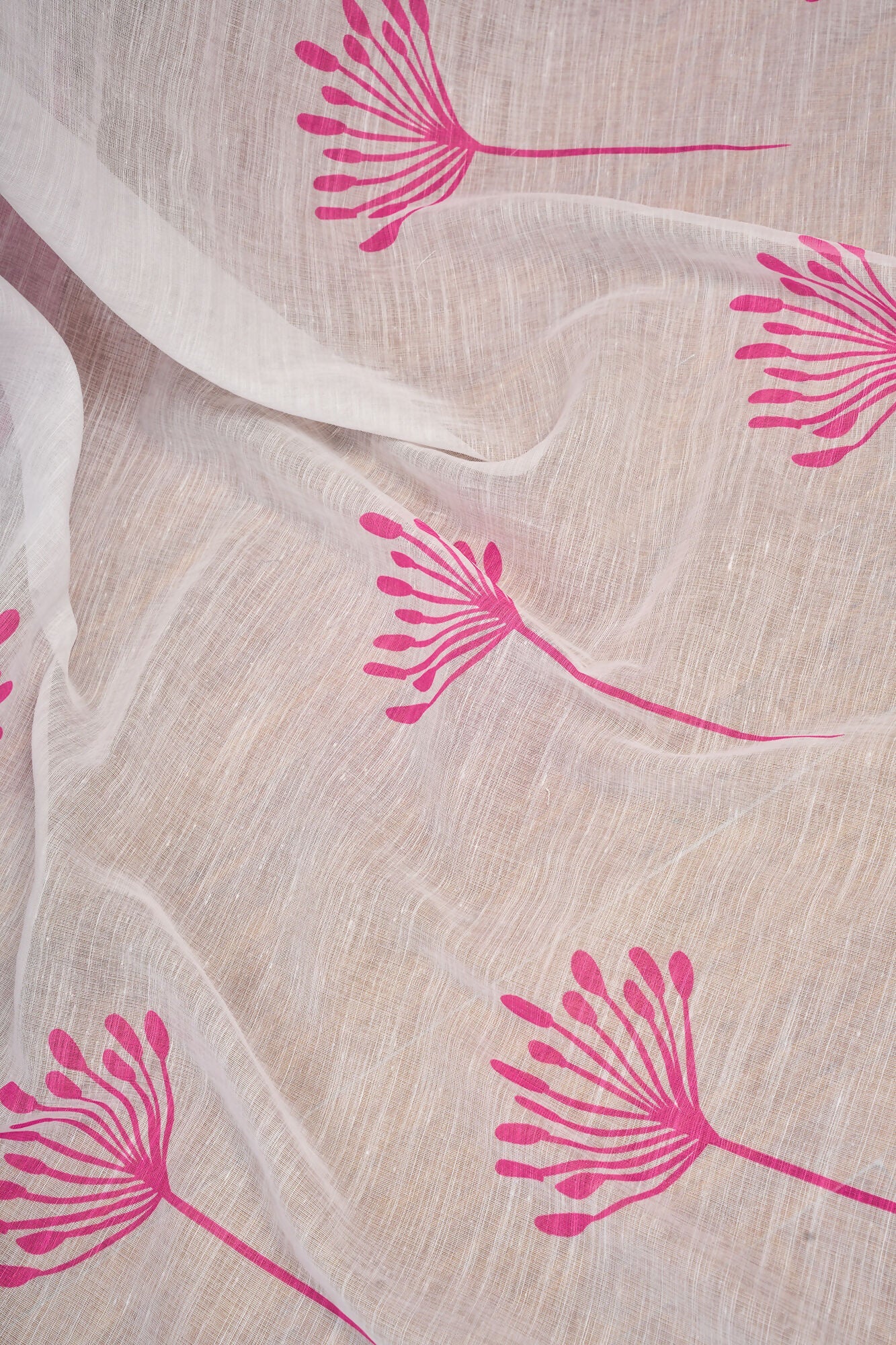 Vastranavya White Digital Printed Linen Ready To Wear Designer Saree with Unstitched Blouse | Grocsy