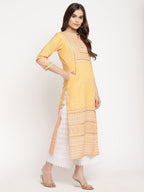 Ahalyaa Women Yellow Crepe Digital Print Kurti | Grocsy