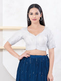 Joban Fashion Silver Shimmer Elbow Sleeveless Front Open Blouse | Grocsy