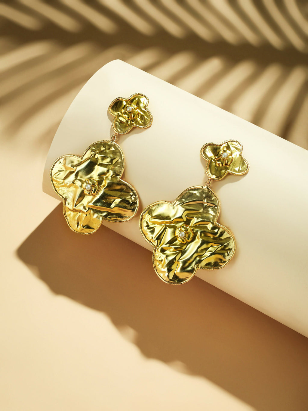 Nuyug 18k Gold-Plated Contemporary Molten Metallic Finish Floral Drop Dangler Earrings | Grocsy