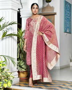 Vaasva Women's Digital Printed Tissue Suit Set With Solid Pant & Brocade Dupatta | Grocsy