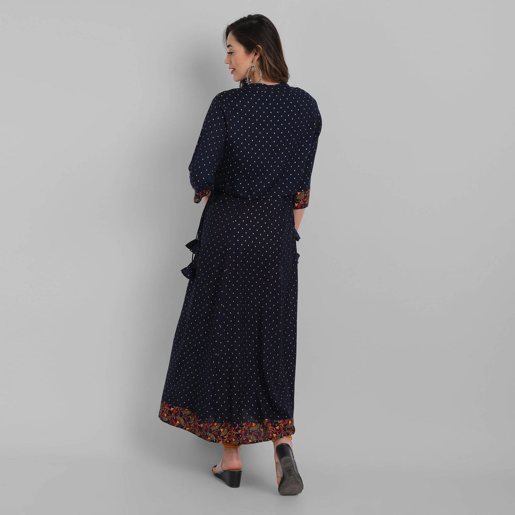 Juniper Women's Navy Rayon Printed Flared Dress | Grocsy