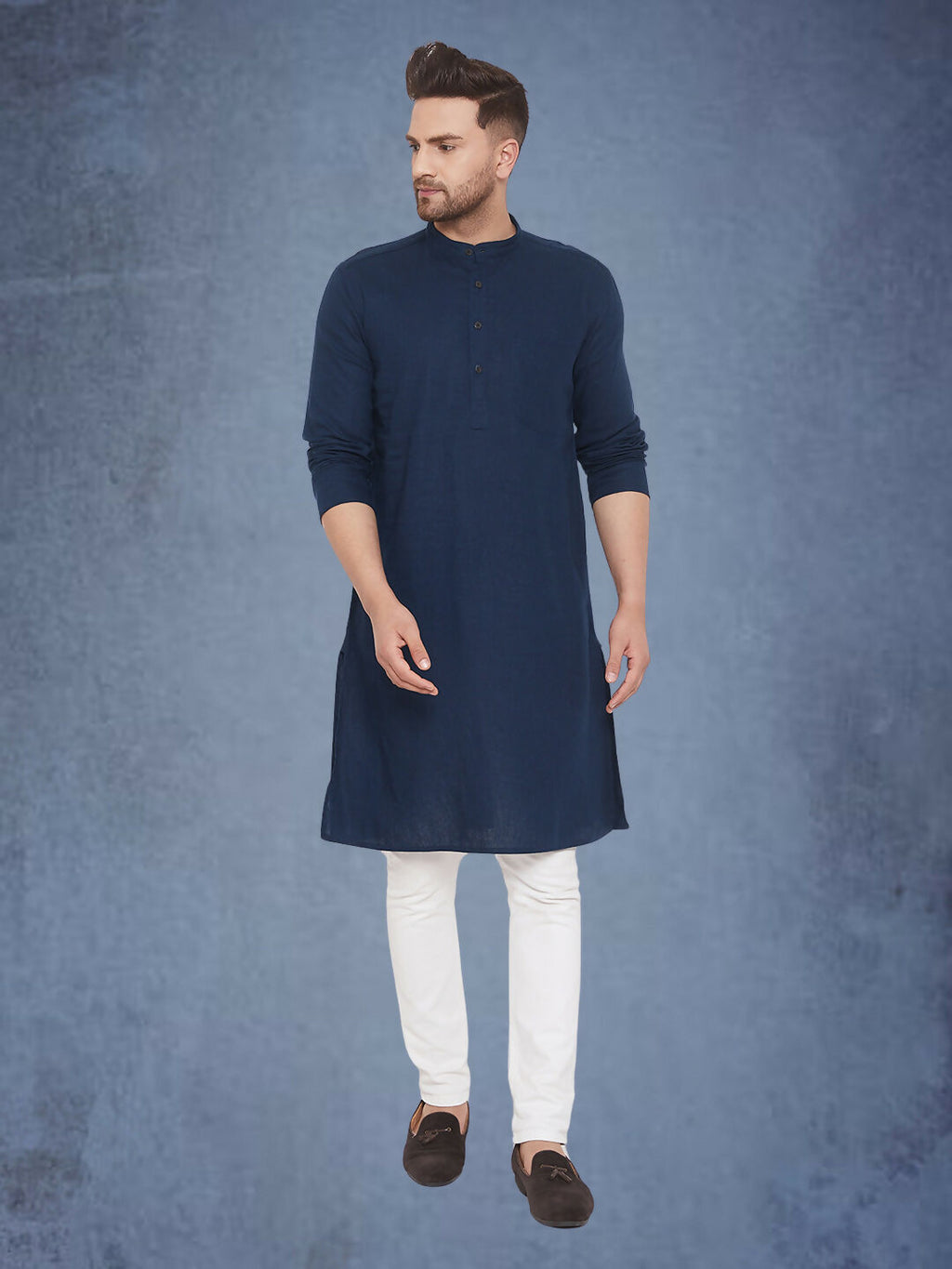 Even Apparels Men's Pure Cotton Blue Kurta | Grocsy