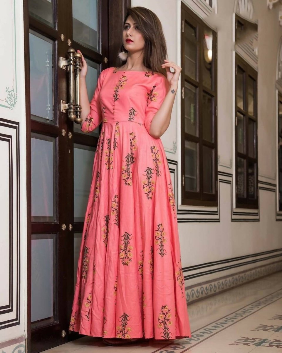 All Season Designer Pink Pure Maslin Gown - Anbazaar | Grocsy